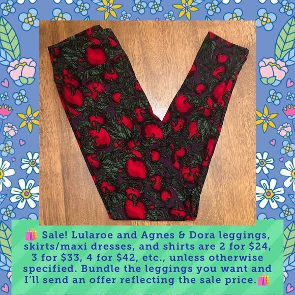 NWOT Lularoe One Size Tomato Vine Pattern Leggings - Picture 1 of 6